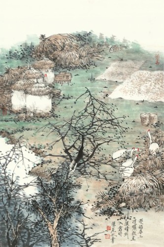 四時田園雜興-秋日六（獲稻畢工隨曬穀）2024年 68×46cm