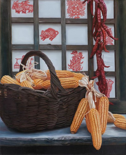王鳳國《秋實映窗之五》，布面油畫，100cm×80cm，2024年